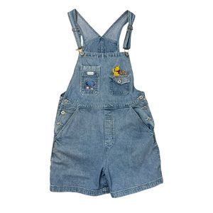 Rare Vintage 90s Pooh in Touch Embroidered Denim Overall Shorts Large